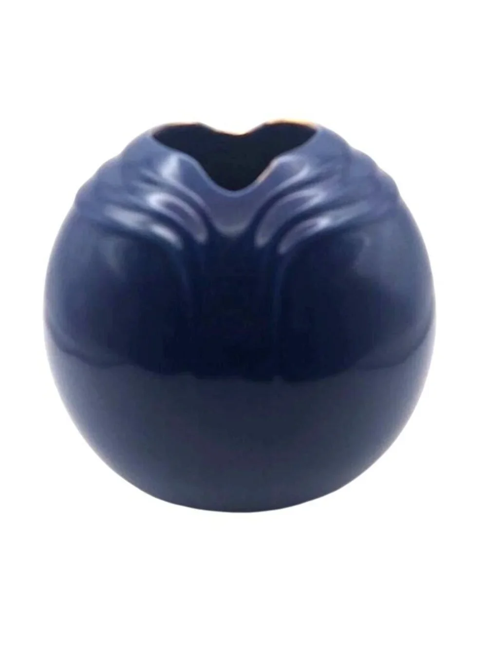 Porcelain Vase Iris Floral Ribbed Fine China Blue Round Vintage Art Deco Japan